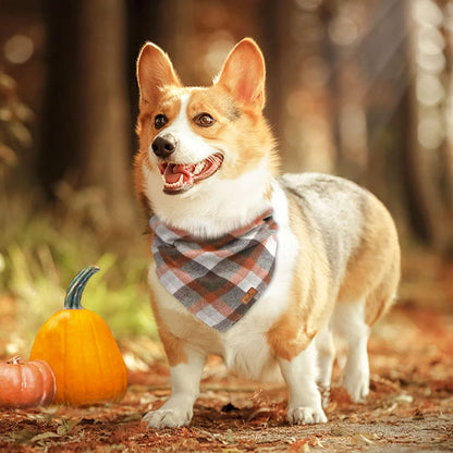 2 Pack Thanksgiving Plaid Dog Bandanas, Fall & Holiday Orange Dog Scarves with Halloween Design, Reversible Pet Bib Accessory for Small and Large Dogs