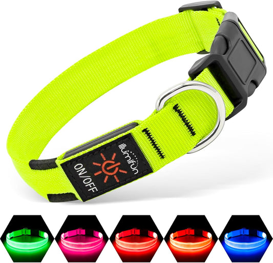 Rechargeable LED Dog Collar - Glow-in-the-Dark Safety Light for Night Walking and Camping (Green, Large)