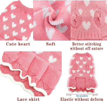Premium Dog Sweater and Puppy Dress: Cozy Winter Apparel for Small Dogs and Cats - Heart Design Sweatshirt in Pink (XX-Small)