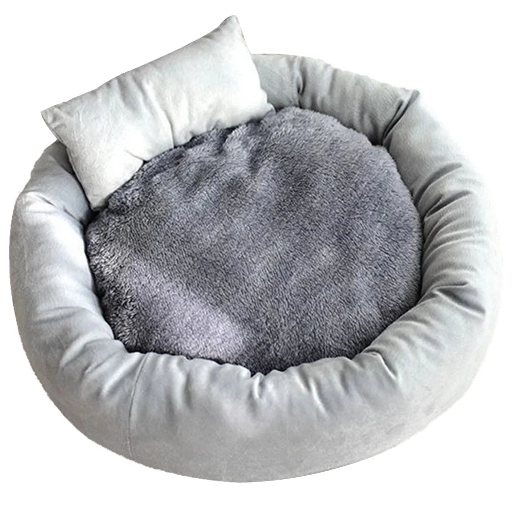 Calming Round Pet Bed with Pillow for Small Dogs and Indoor Cats