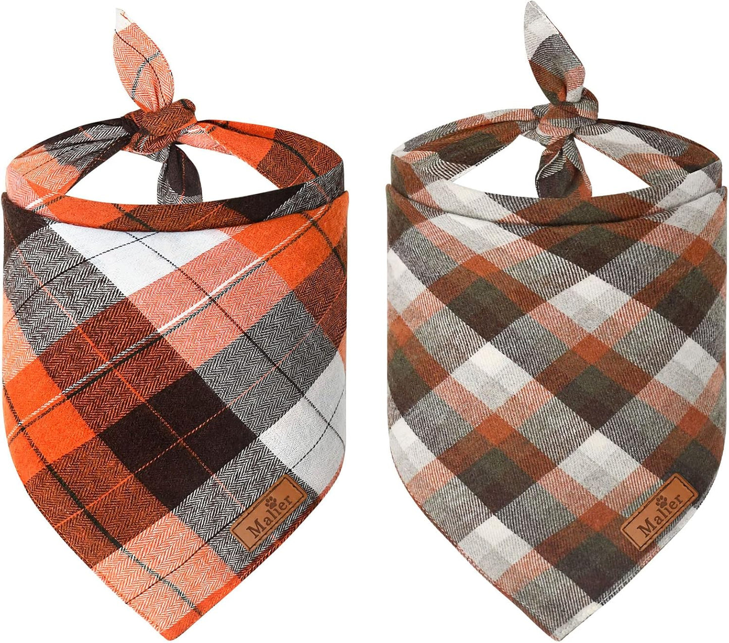 2 Pack Thanksgiving Plaid Dog Bandanas, Fall & Holiday Orange Dog Scarves with Halloween Design, Reversible Pet Bib Accessory for Small and Large Dogs