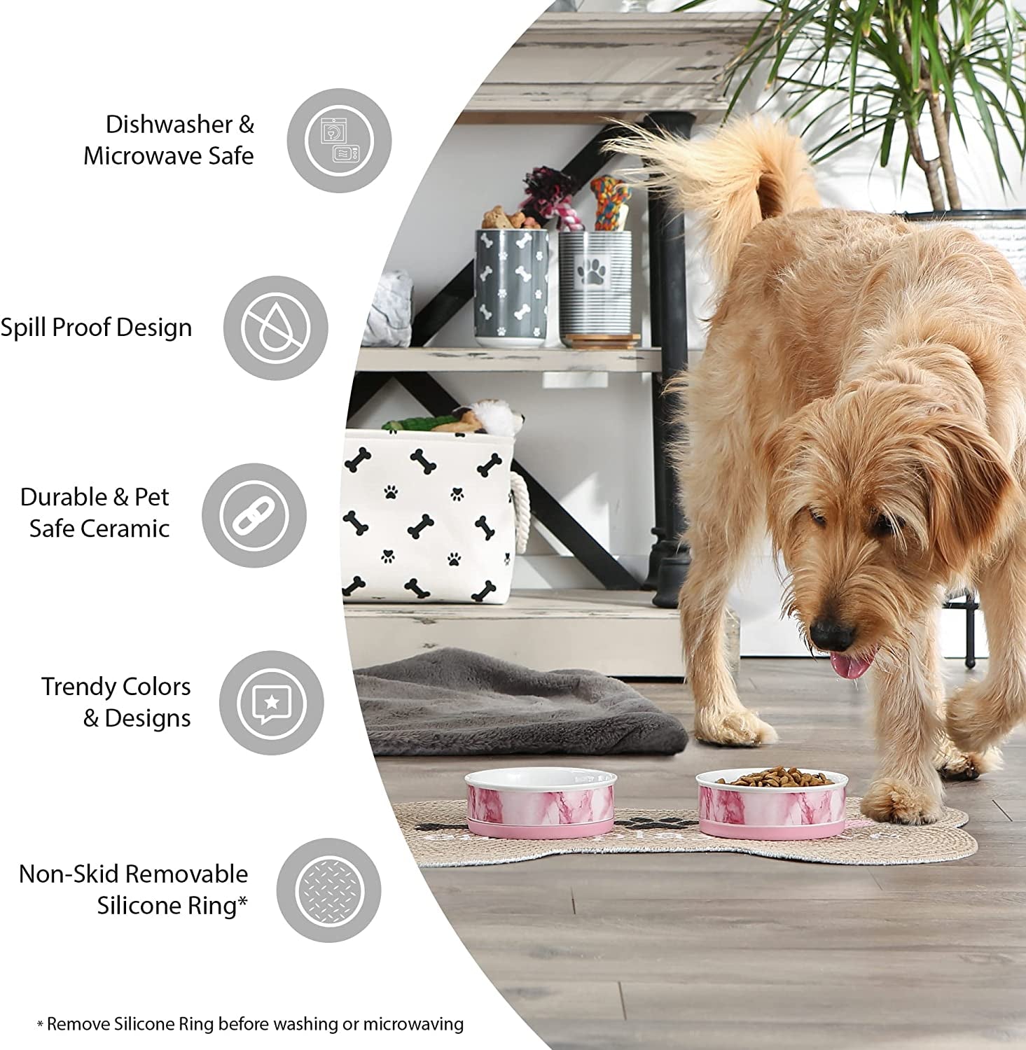 Paw & Patch Ceramic Pet Collection, Medium Bowl, 6X2", Gray