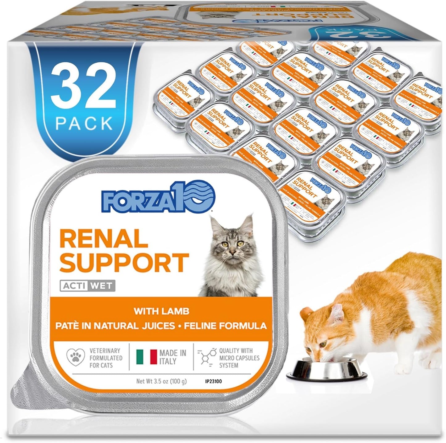 Vet-Formulated Renal Wet Cat Food for Adults, Non-GMO Kidney Care with Lamb Flavor, Made in Italy (3.5 Oz, 32 Pack)