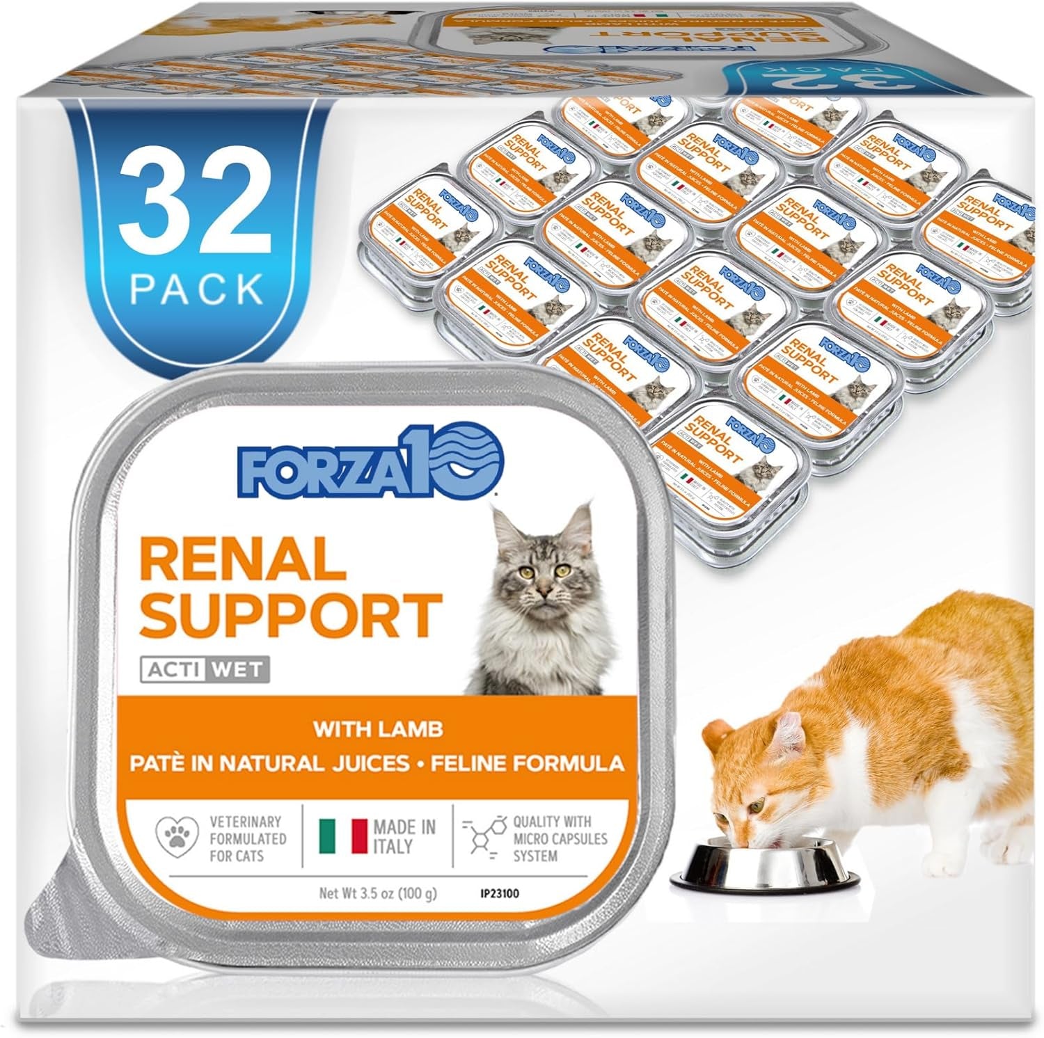Vet-Formulated Renal Wet Cat Food for Adults, Non-GMO Kidney Care with Lamb Flavor, Made in Italy (3.5 Oz, 32 Pack)