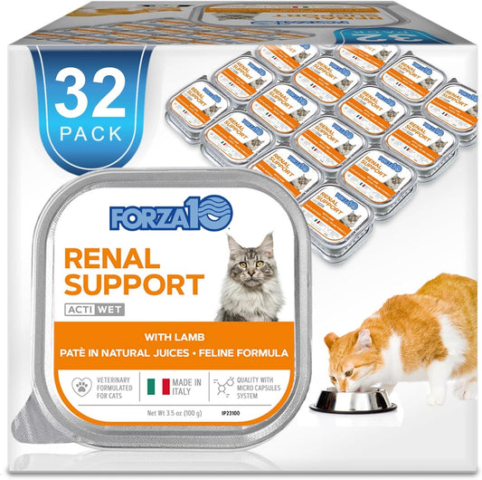 Vet-Formulated Renal Wet Cat Food for Adults, Non-GMO Kidney Care with Lamb Flavor, Made in Italy (3.5 Oz, 32 Pack)