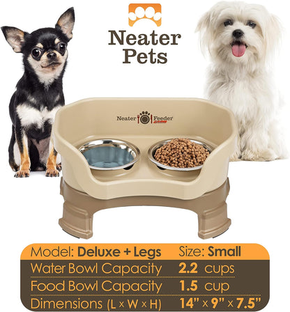 Neater Feeder Deluxe Mess-Proof Elevated Dog Bowls for Small Dogs (Up to 19 Lbs), 2 Height Adjustable (6” & 7.5”) No-Spill Raised Dog Bowl Stand, Stainless Steel Food Bowl Set, Made in USA, Cappuccino
