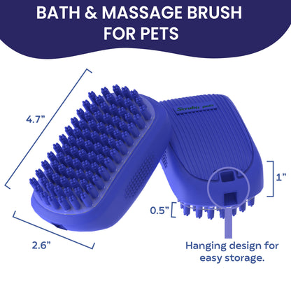 Dog Bath Scrubber Rubber Curry Comb and Pet Grooming Brush with Non-Slip Grip in Blue