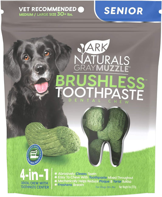 Gray Muzzle Brushless Toothpaste Dental Chews for Large Senior Dogs, Vet Recommended for Effective Plaque, Bacteria, and Tartar Control, 1 Pack