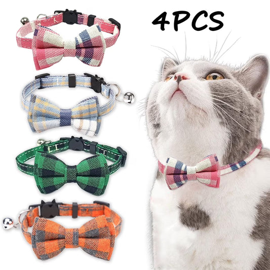 Adjustable Breakaway Cat Collar Kit with Bell and Bow Tie
