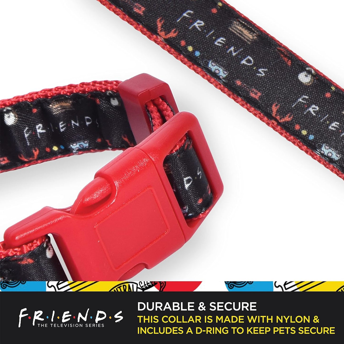 Stylish Black Dog Collar for Medium Breeds - Friends TV Show Merchandise with D-Ring
