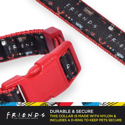 Stylish Black Dog Collar for Medium Breeds - Friends TV Show Merchandise with D-Ring