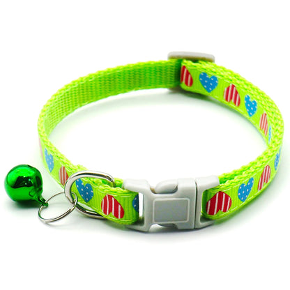 Adjustable 3-Piece Nylon Cat Collar Set with Bell for Kittens and Puppies - Green