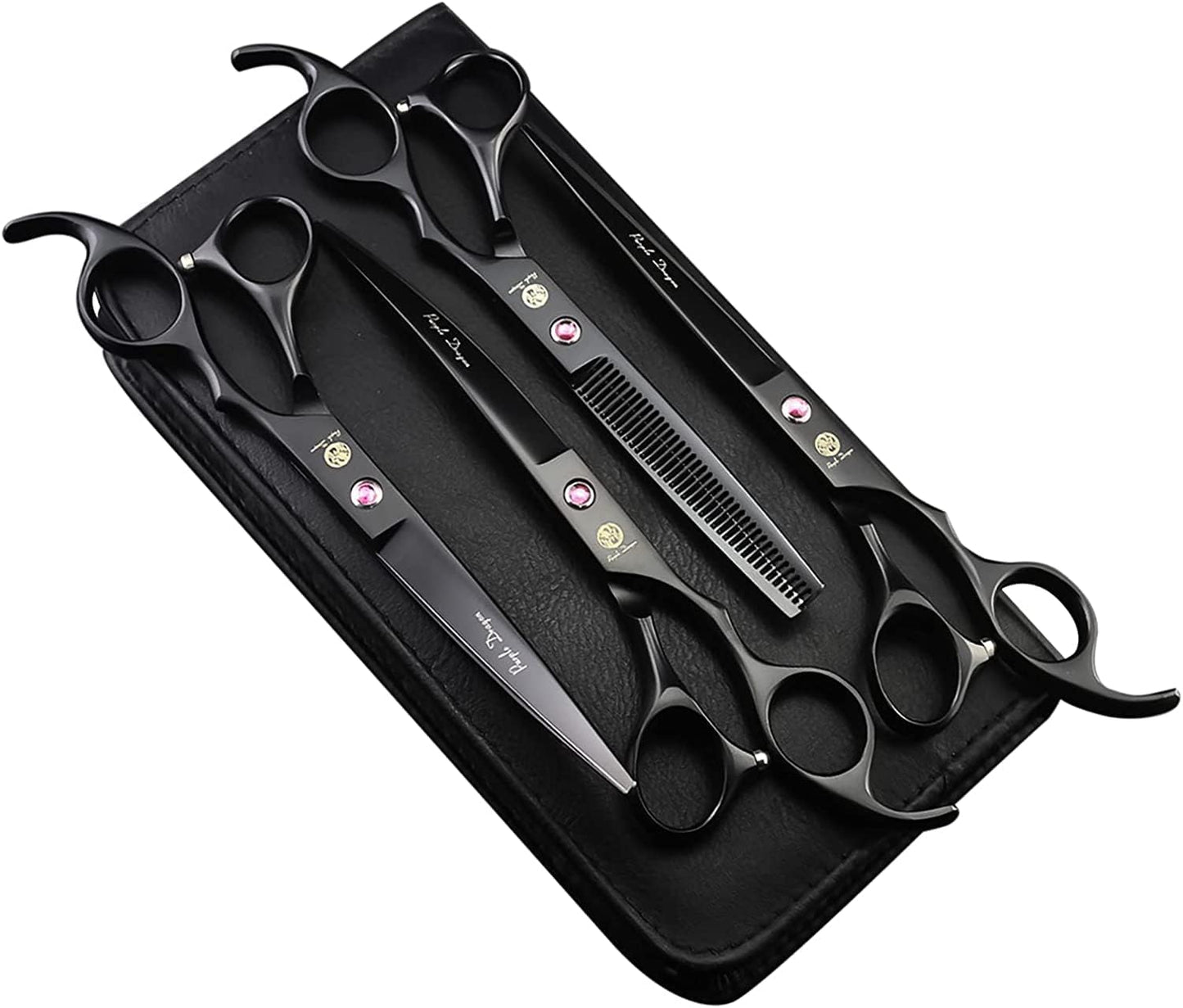 Premium 7-Inch Pet Grooming Scissors Set - 4-Piece Kit with Straight, Curved, and Thinning Blades, Crafted from Japanese Steel, Complete with Case