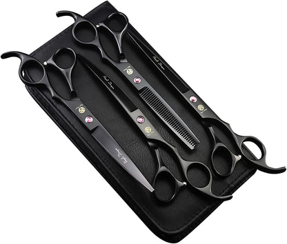 Premium 7-Inch Pet Grooming Scissors Set - 4-Piece Kit with Straight, Curved, and Thinning Blades, Crafted from Japanese Steel, Complete with Case