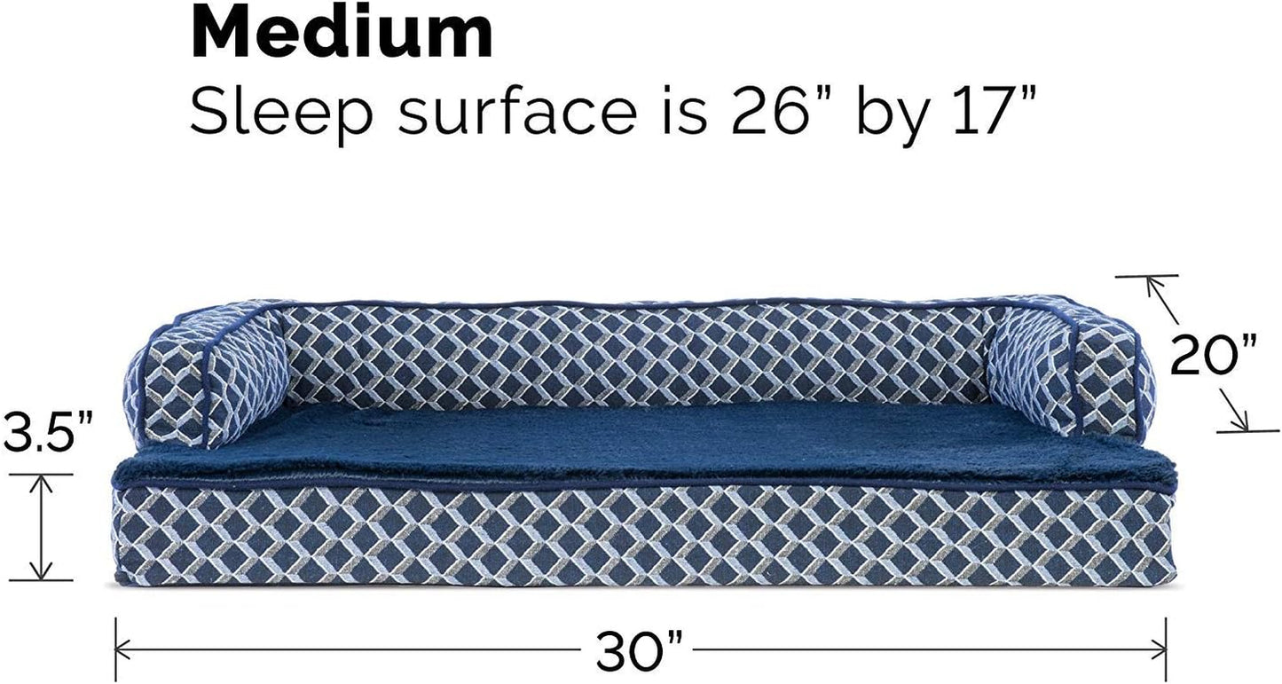 Orthopedic Dog Bed with Removable Bolsters and Washable Cover for Medium and Small Dogs up to 35 lbs - Plush Woven Couch Sofa in Diamond Blue, Medium Size