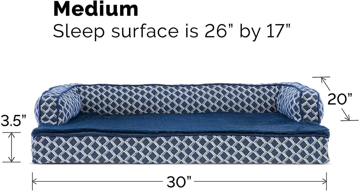 Orthopedic Dog Bed with Removable Bolsters and Washable Cover for Medium and Small Dogs up to 35 lbs - Plush Woven Couch Sofa in Diamond Blue, Medium Size