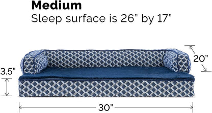 Orthopedic Dog Bed with Removable Bolsters and Washable Cover for Medium and Small Dogs up to 35 lbs - Plush Woven Couch Sofa in Diamond Blue, Medium Size