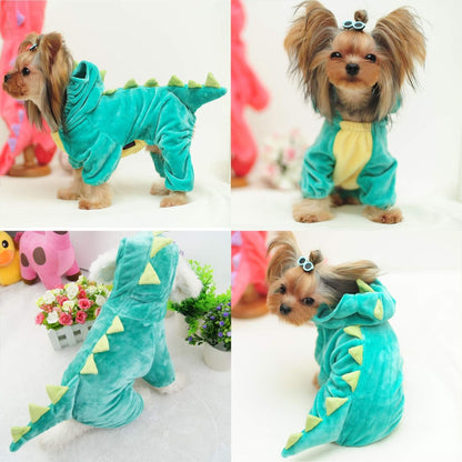 Dinosaur Plush Hoodie for Pets - Warm Fleece Jacket for Small to Medium Dogs and Cats - Halloween Cosplay Apparel (Medium, Green)