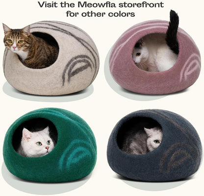Premium Handmade Merino Wool Cat Cave - Aquamarine Medium Felt Bed for Indoor Cats