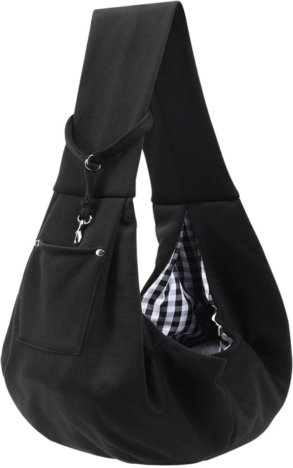 Reversible Dog Carrier Sling - Hands-Free Pet Purse with Storage Pocket for Small Dogs and Cats, Travel Safety Harness (Black)