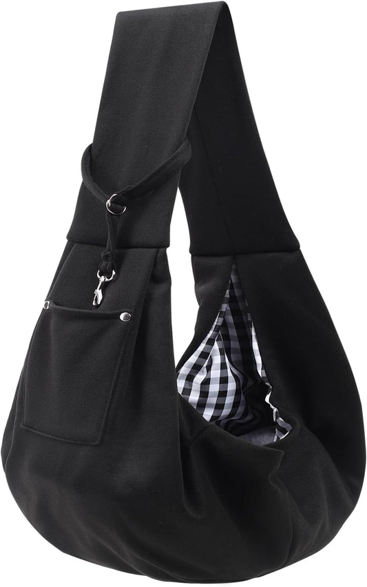 Reversible Dog Carrier Sling - Hands-Free Pet Purse with Storage Pocket for Small Dogs and Cats, Travel Safety Harness (Black)