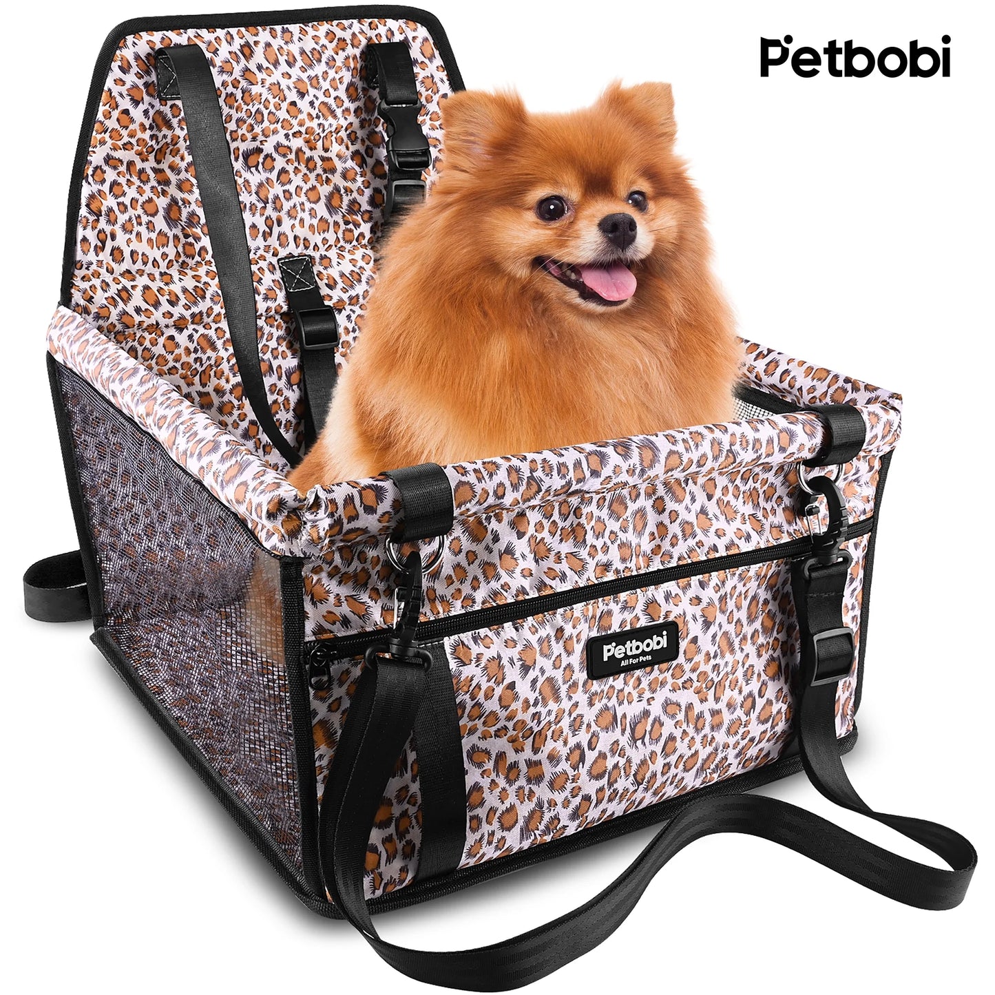 Leopard Print Dog Car Seat Booster for Small Pets and Medium Cats - Safety and Comfort for Your Furry Friend