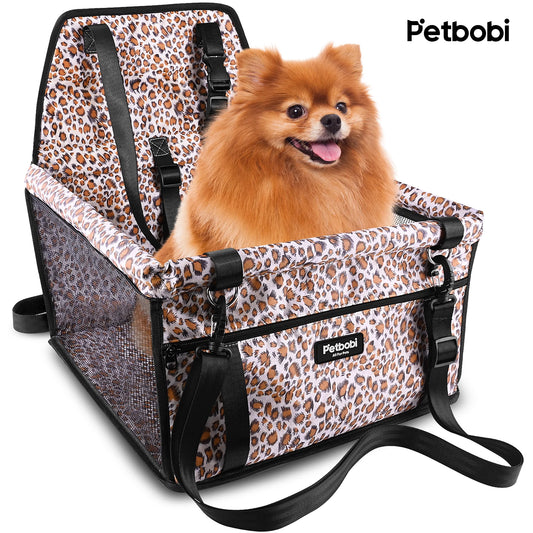 Leopard Print Dog Car Seat Booster for Small Pets and Medium Cats - Safety and Comfort for Your Furry Friend