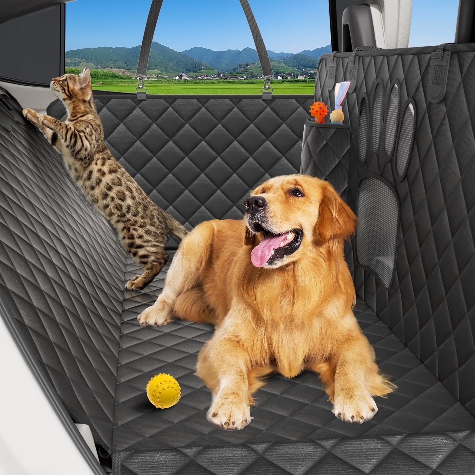 Non-Slip Waterproof Dog Car Hammock with Seatbelt - Scratch-Resistant Back Seat Protector