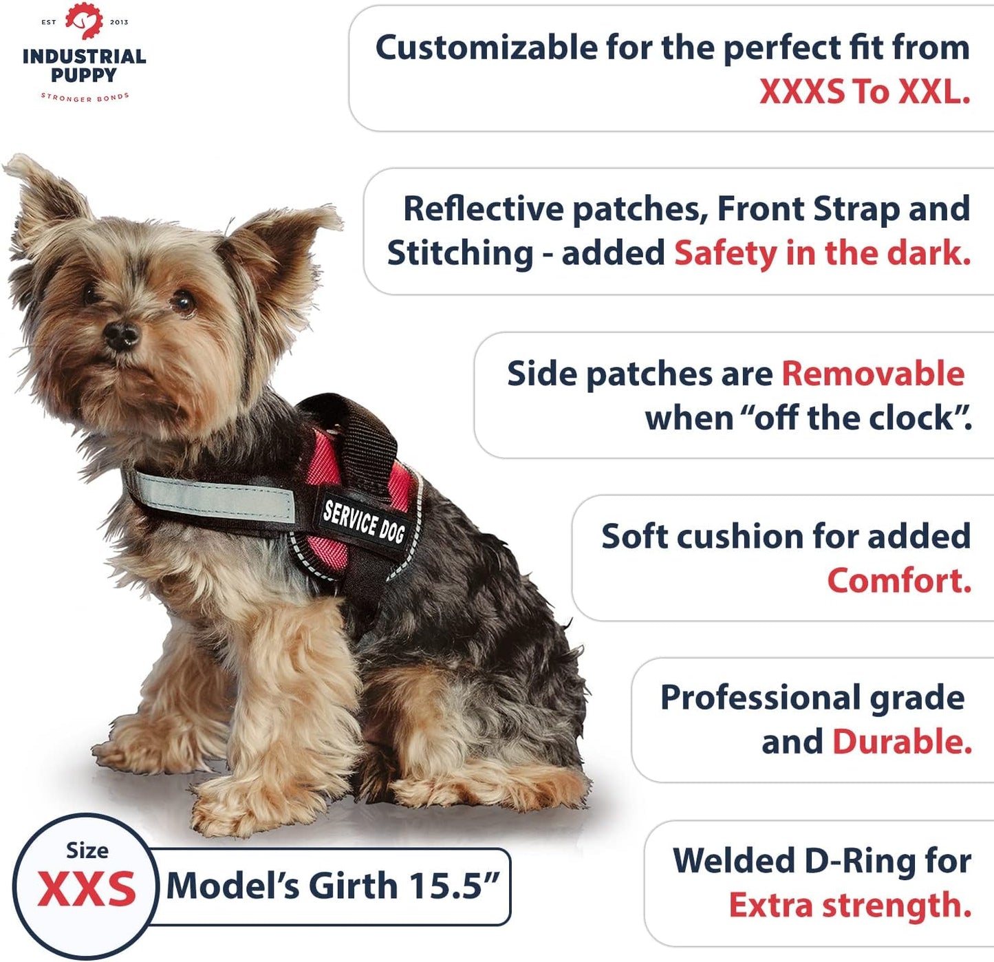 Professional Service Dog Vest and Leash Set with Adjustable Hook and Loop Straps - Available in Sizes XXS to XXL - Features Reflective Patch and Breathable Mesh Design (Black, XXS)