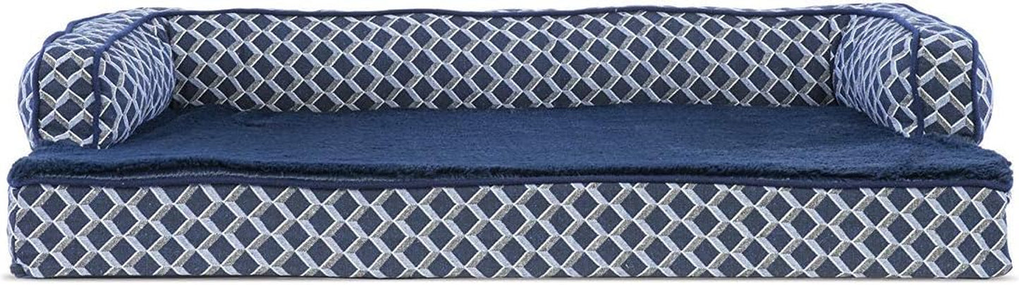 Orthopedic Dog Bed with Removable Bolsters and Washable Cover for Medium and Small Dogs up to 35 lbs - Plush Woven Couch Sofa in Diamond Blue, Medium Size