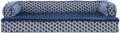 Orthopedic Dog Bed with Removable Bolsters and Washable Cover for Medium and Small Dogs up to 35 lbs - Plush Woven Couch Sofa in Diamond Blue, Medium Size