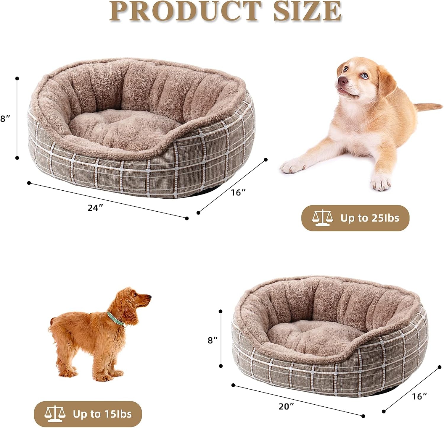 Cozy Medium Dog Bed - Washable 24-Inch Rectangle Pet Cuddle Bed for Cats & Puppies with Anti-Slip Bottom & Removable Cover