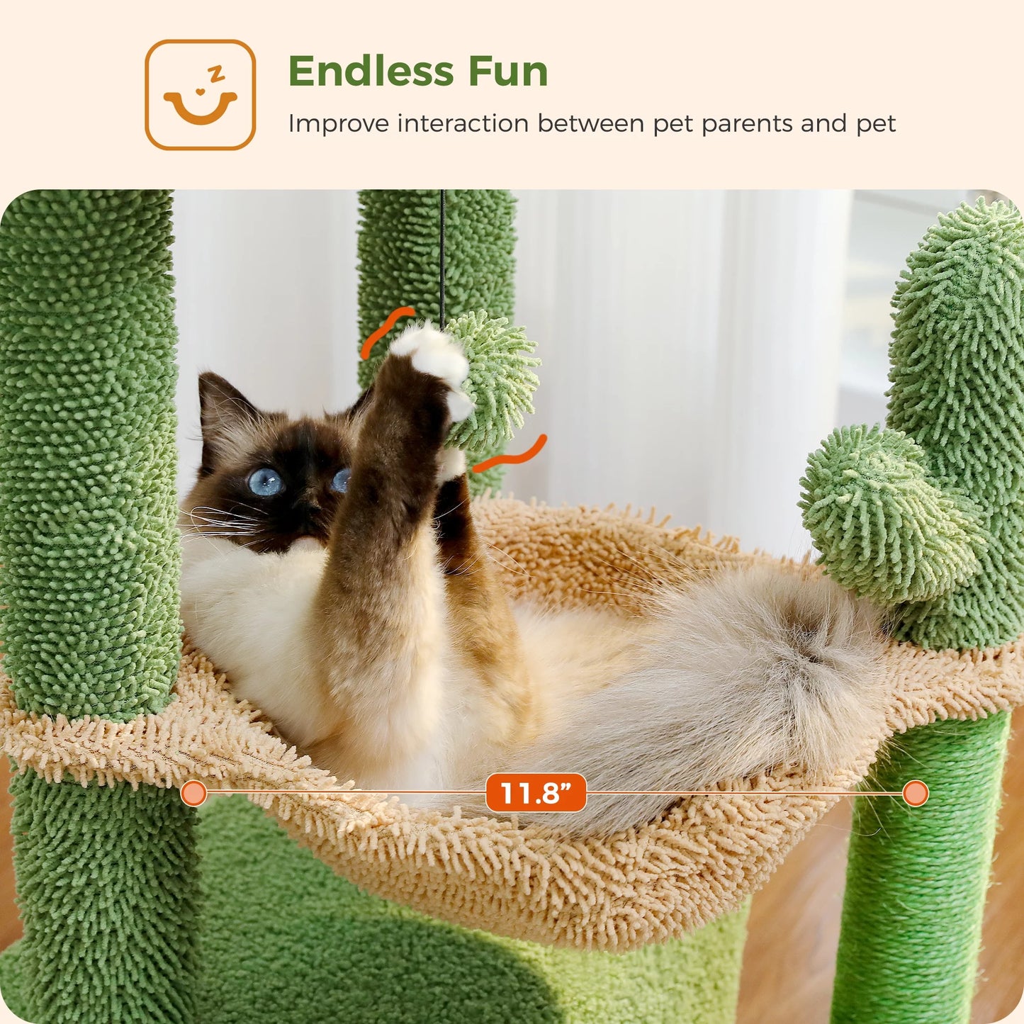 33" Cactus-Inspired Cat Tree with Scratching Posts, Spacious Top Perch, and Hammock for Medium Indoor Cats - Green