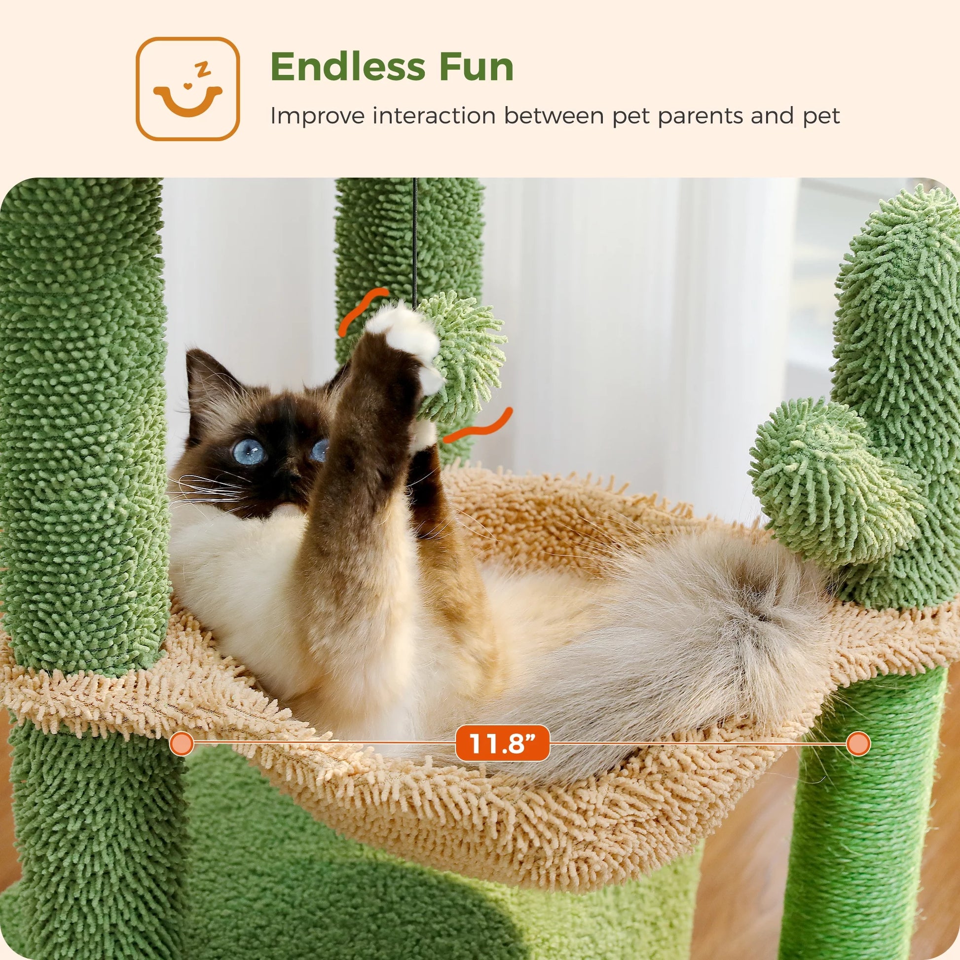 33" Cactus-Inspired Cat Tree with Scratching Posts, Spacious Top Perch, and Hammock for Medium Indoor Cats - Green