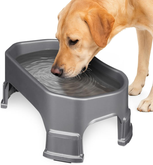 Extra Large Water Bowl for Dogs, Elevated Outdoor Dog Water Bowl (1.25 Gallon XL Capacity), Big Trough Style Food Dish for Indoors or Outside, No Spill Large Dog Bowls, Gunmetal Grey