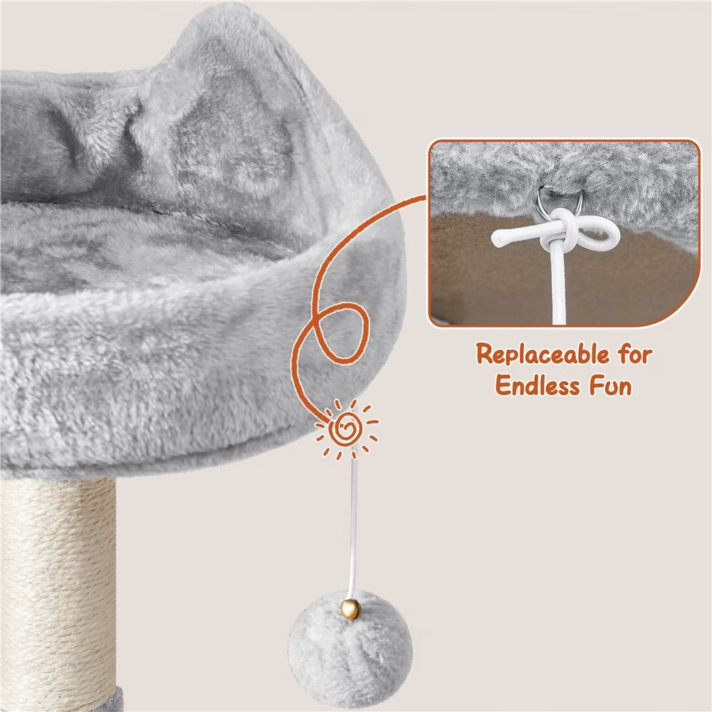 Spacious 76-Inch Light Gray Multilevel Cat Tree Tower with Cozy Condos and Perches