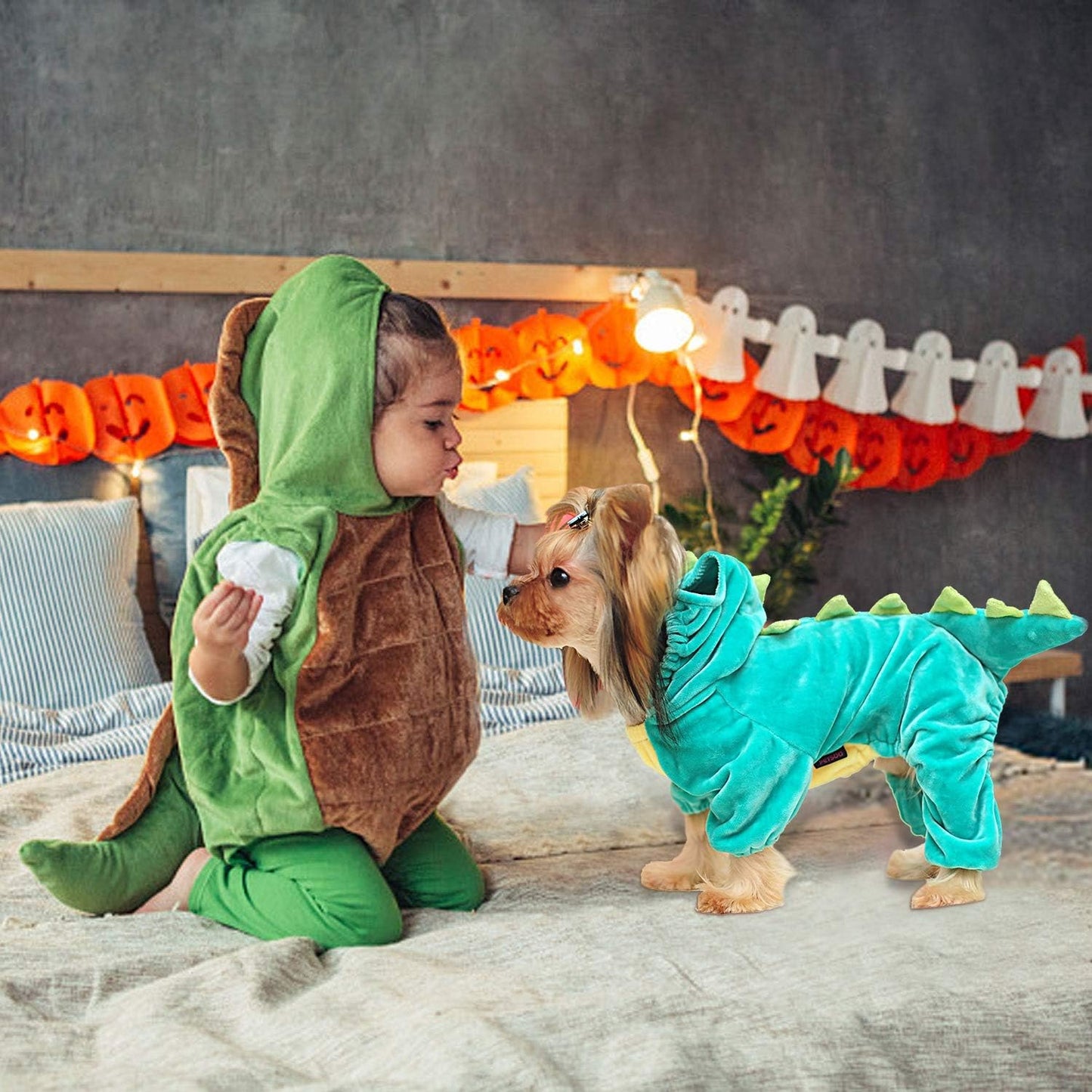 Dinosaur Plush Hoodie for Pets - Warm Fleece Jacket for Small to Medium Dogs and Cats - Halloween Cosplay Apparel (Medium, Green)