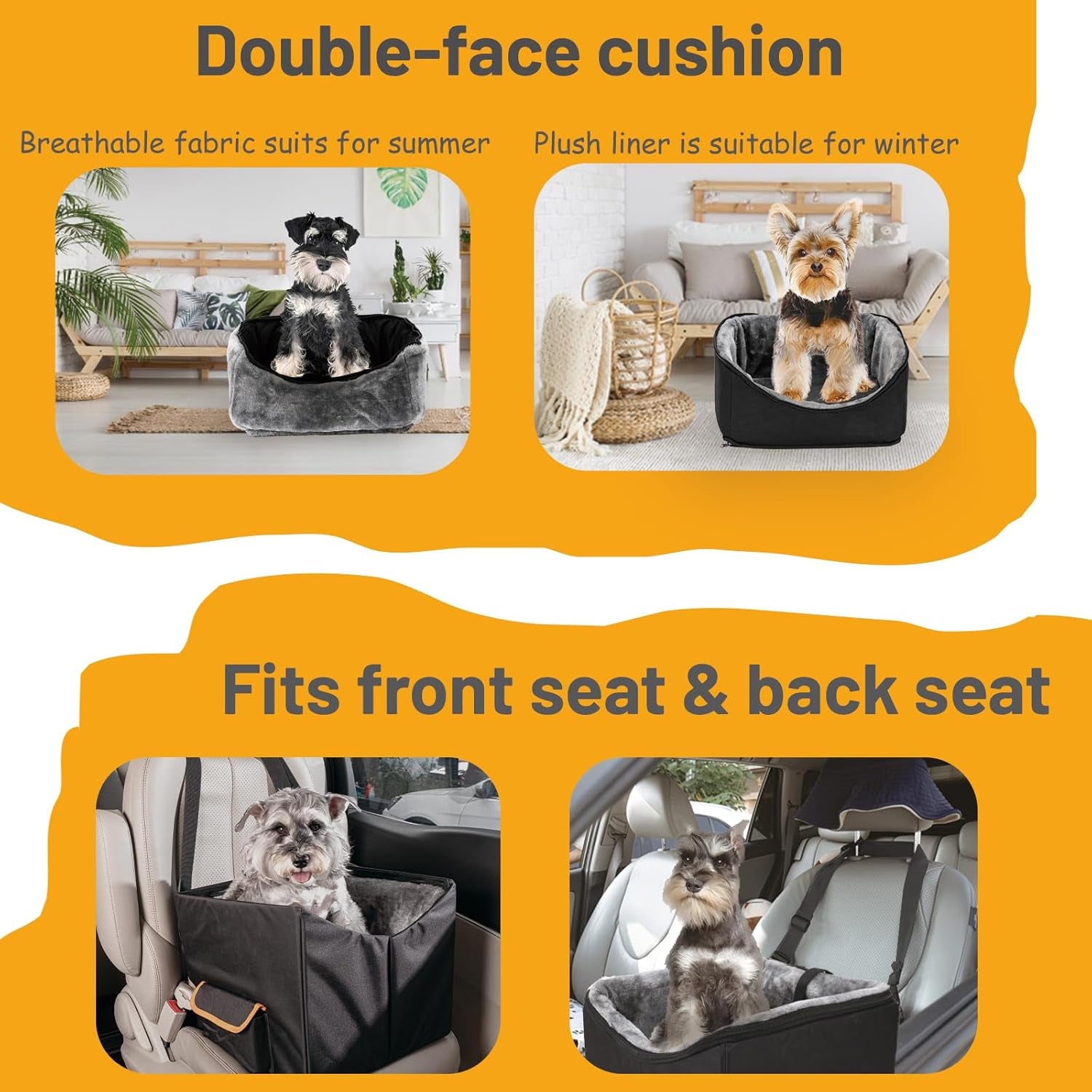 Elevated Dog Car Booster Seat for Small Dogs and Cats - Adjustable Straps Pet Travel Carrier Bed