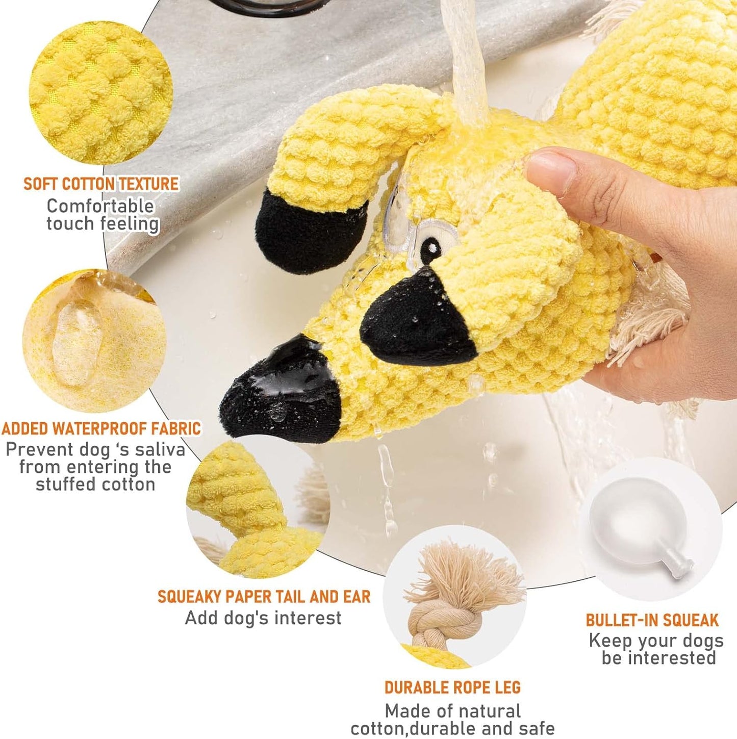 Squeaky Dog Chew Toy with Crinkle Paper - Durable Stuffed and Rope Toys for Teeth Cleaning, Ideal for Small to Medium Dogs