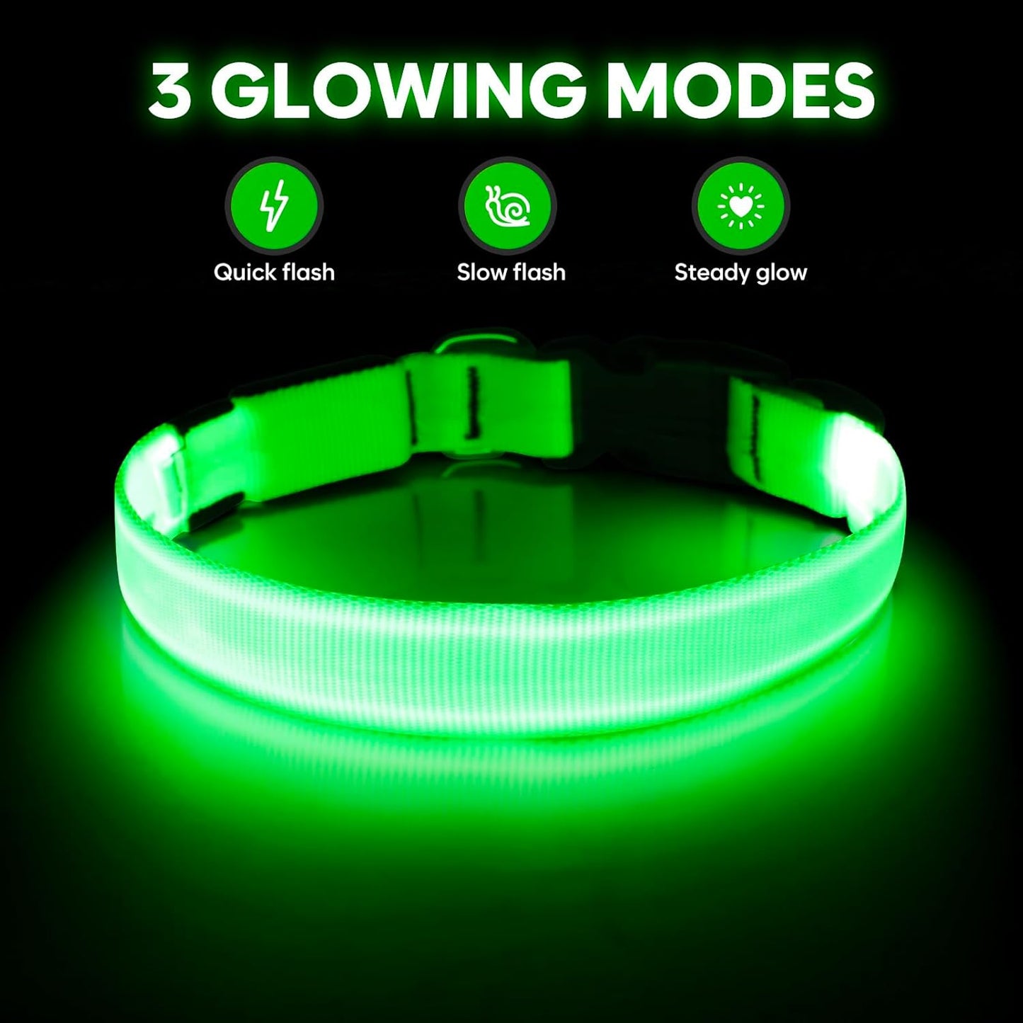 Rechargeable LED Dog Collar - Glow-in-the-Dark Safety Light for Night Walking and Camping (Green, Large)