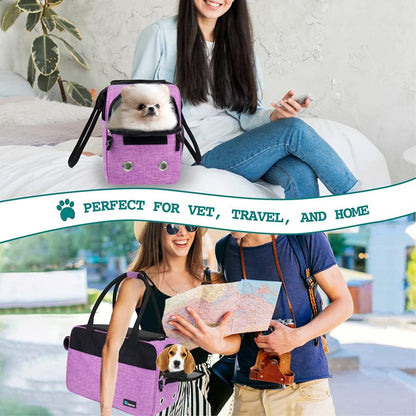 Premium Airline-Approved Soft-Sided Dog Purse Carrier for Small Pets up to 12 lbs - Ventilated Design with Pockets and Sherpa Bed, Purple