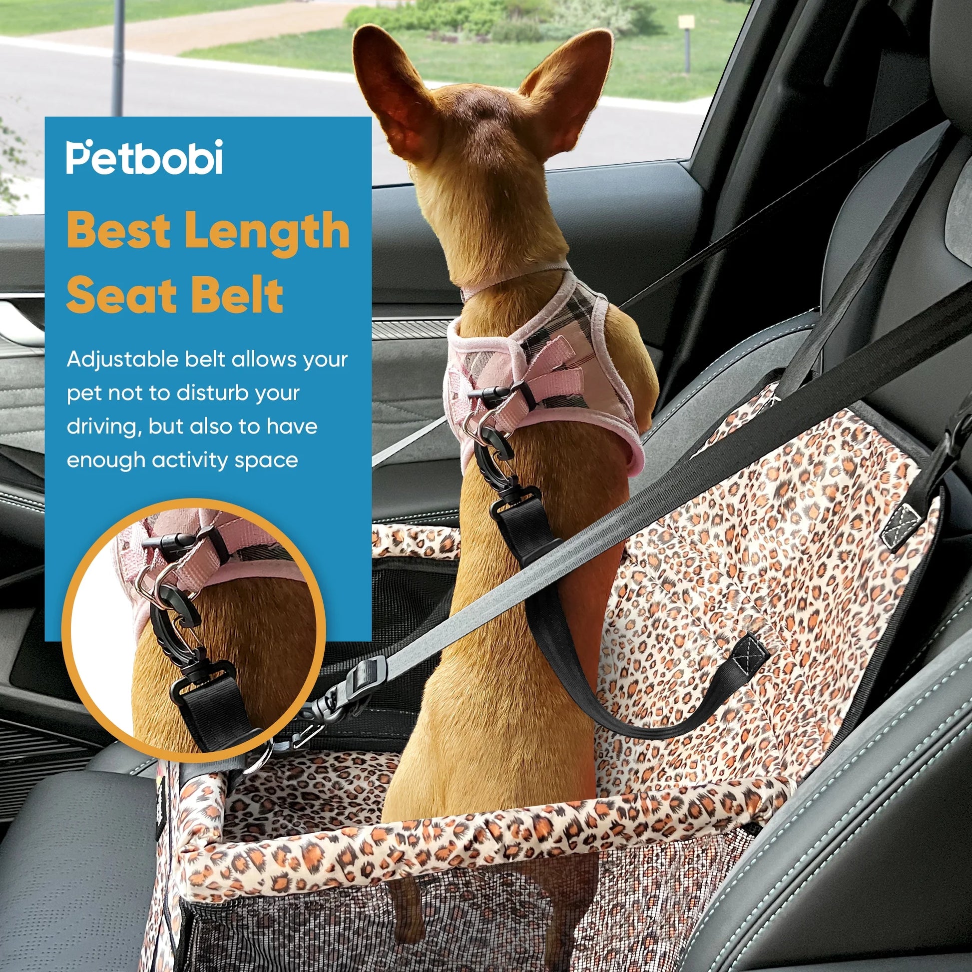 Leopard Print Dog Car Seat Booster for Small Pets and Medium Cats - Safety and Comfort for Your Furry Friend