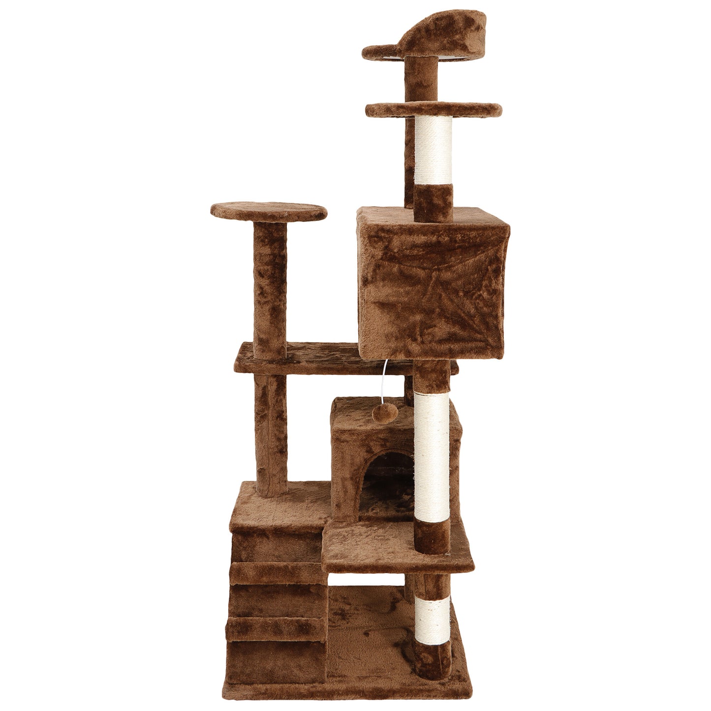 53-Inch Multi-Level Cat Tree Tower with Scratching Posts and Plush Perch - Brown