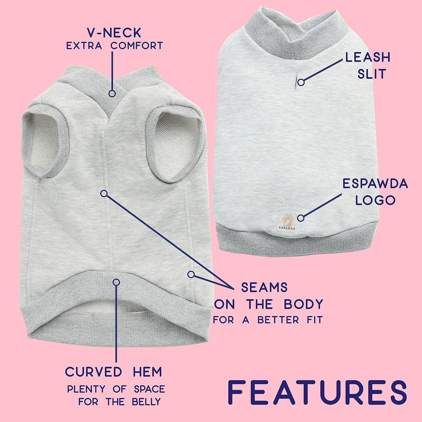 Cozy Stretch Cotton Dog Sweatshirt Vest - Perfect Fit for Small, Medium & Large Dogs (Medium, Royal Blue)