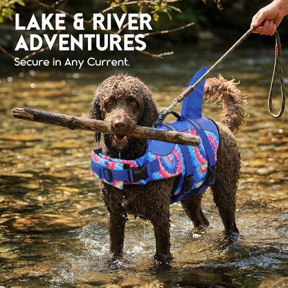Dog Life Jacket - Pet Safety Vest for Swimming & Boating, Shark Life Jacket with Floatation, Dog Lifesavers Swimsuits for Small Medium Large Dogs (Blue Bandhnu, XL)