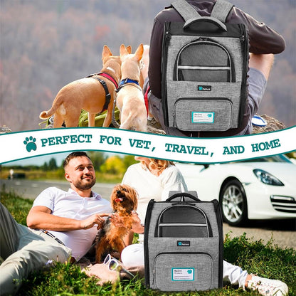 Dog Backpack Carrier for Small Large Cat, Pet, Puppy, Ventilated Pet Hiking Backpack Travel Bag, Airline Approved Cat Backpack Carrier, Camping Biking Dog Bag up to 18Lbs Pet, Grey