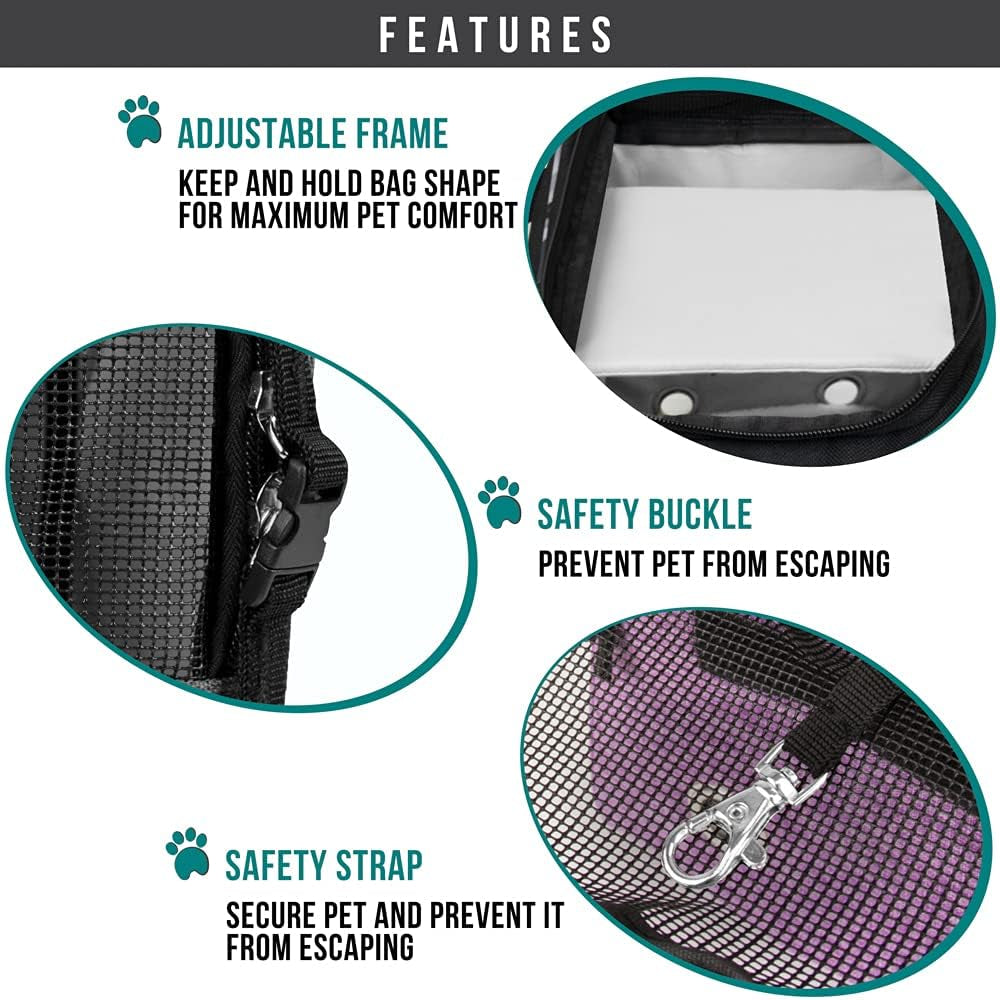 Premium Airline-Approved Soft-Sided Dog Purse Carrier for Small Pets up to 12 lbs - Ventilated Design with Pockets and Sherpa Bed, Purple