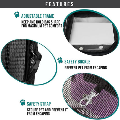 Premium Airline-Approved Soft-Sided Dog Purse Carrier for Small Pets up to 12 lbs - Ventilated Design with Pockets and Sherpa Bed, Purple