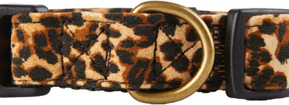 Flocking Fabric Dog Collar in Leopard Print for Puppies and Medium Dogs