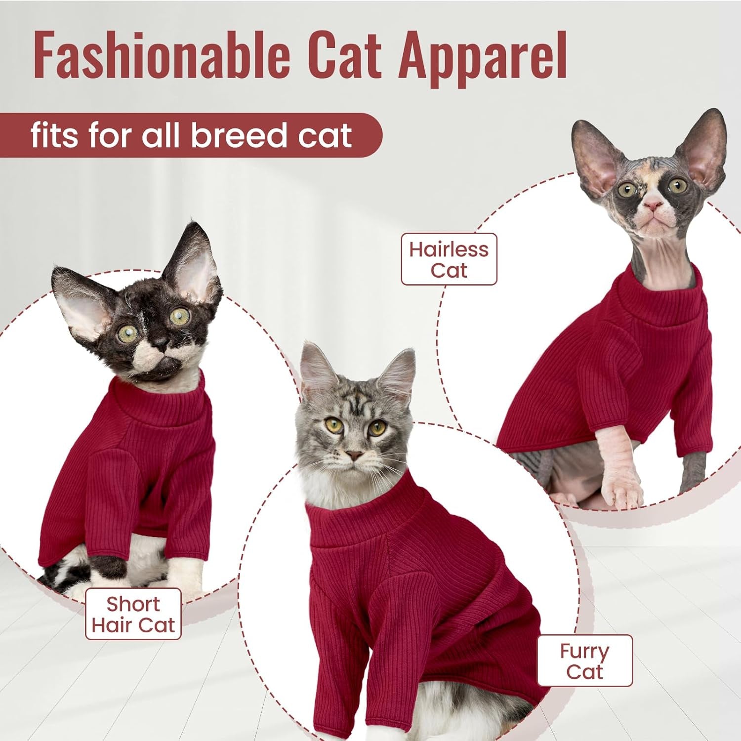 Cozy & Stylish Sphynx Hairless Cat Pullover - Breathable Turtleneck Sweater and Pajama Jumpsuit for Kittens